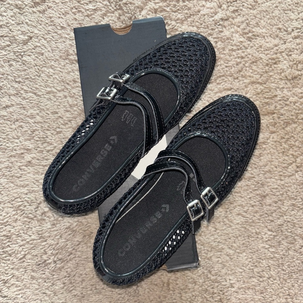 Converse Women's Black Mesh Buckle Flats